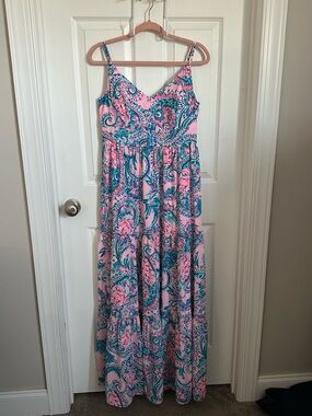 Lilly Pulitzer Pink and Teal Paisley Maxi Dress